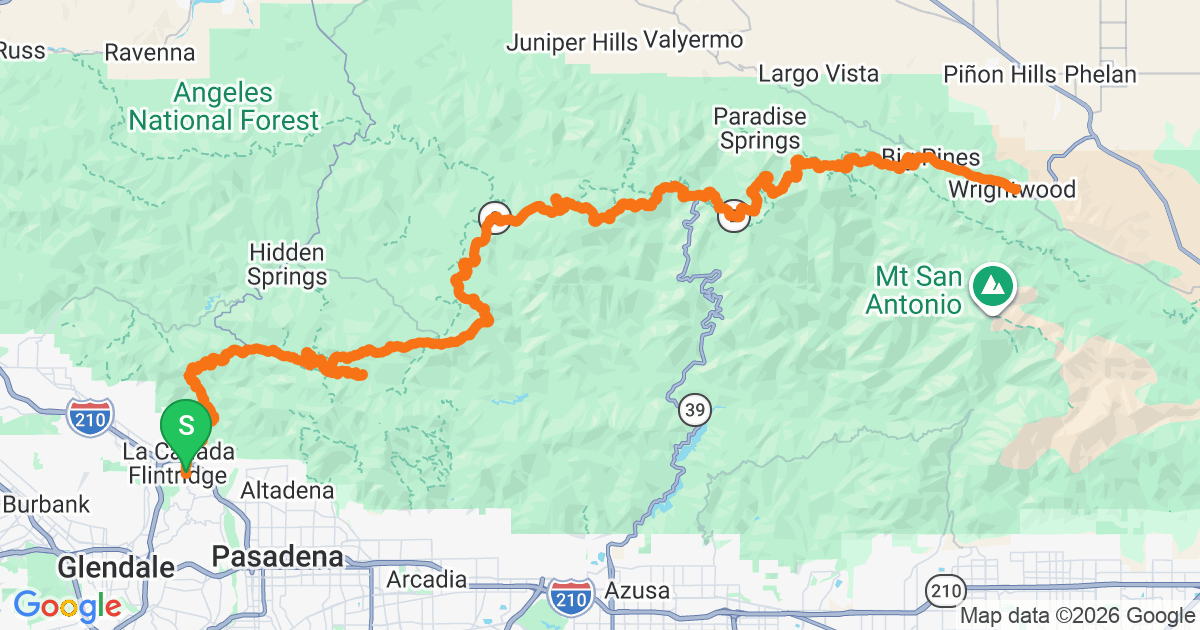 Angeles Crest Highway route map