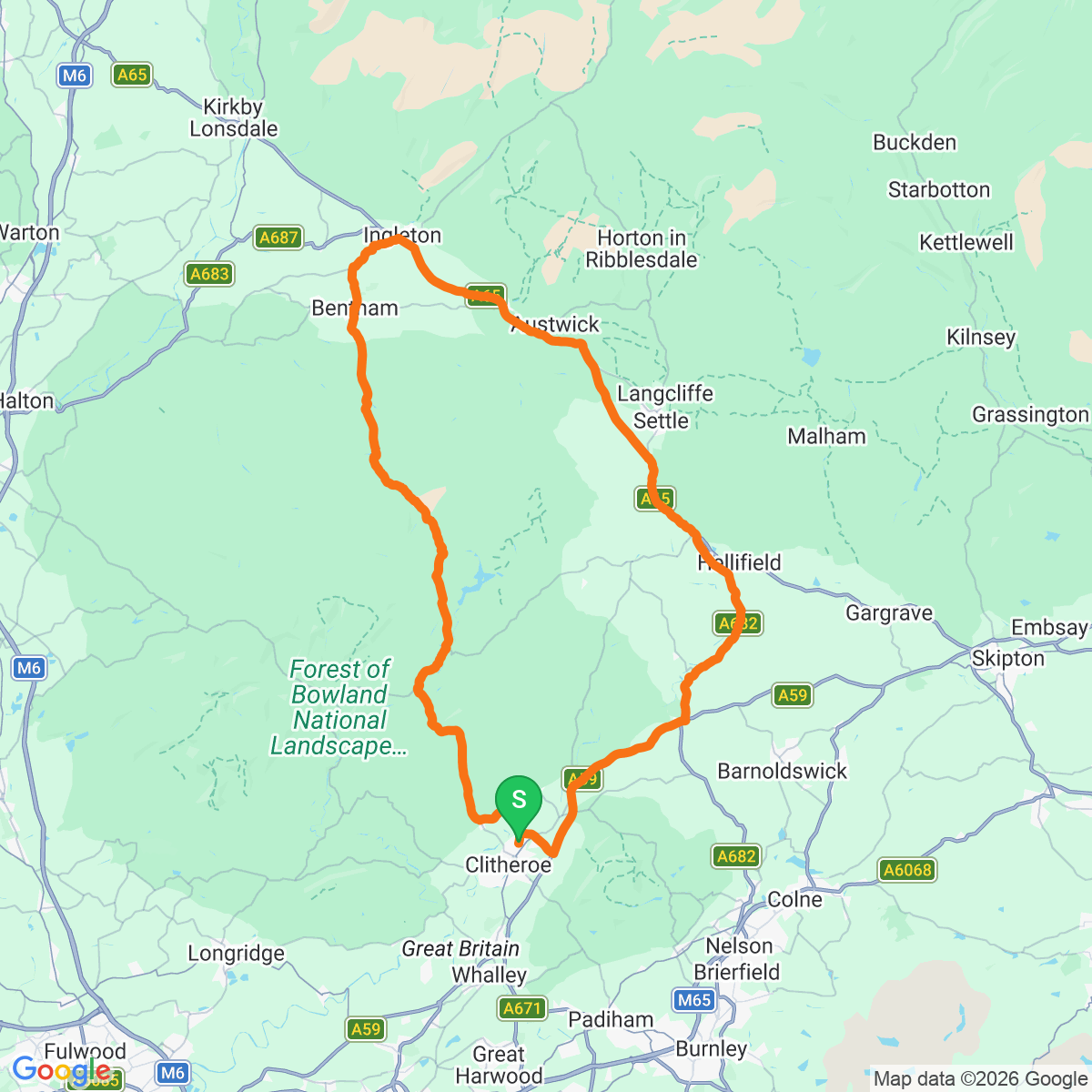 Bowland Sunday Long route map