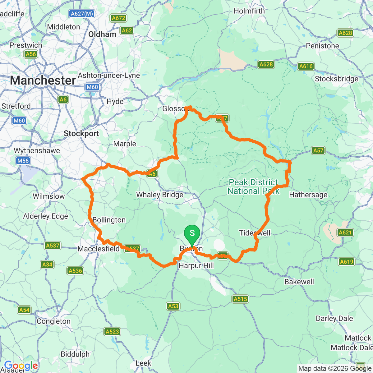 Route map for Cat & Fiddle + Snake Pass Round
