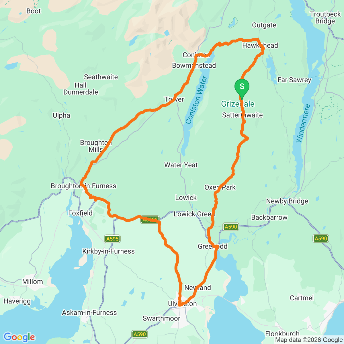 Route map for Coniston and Coast