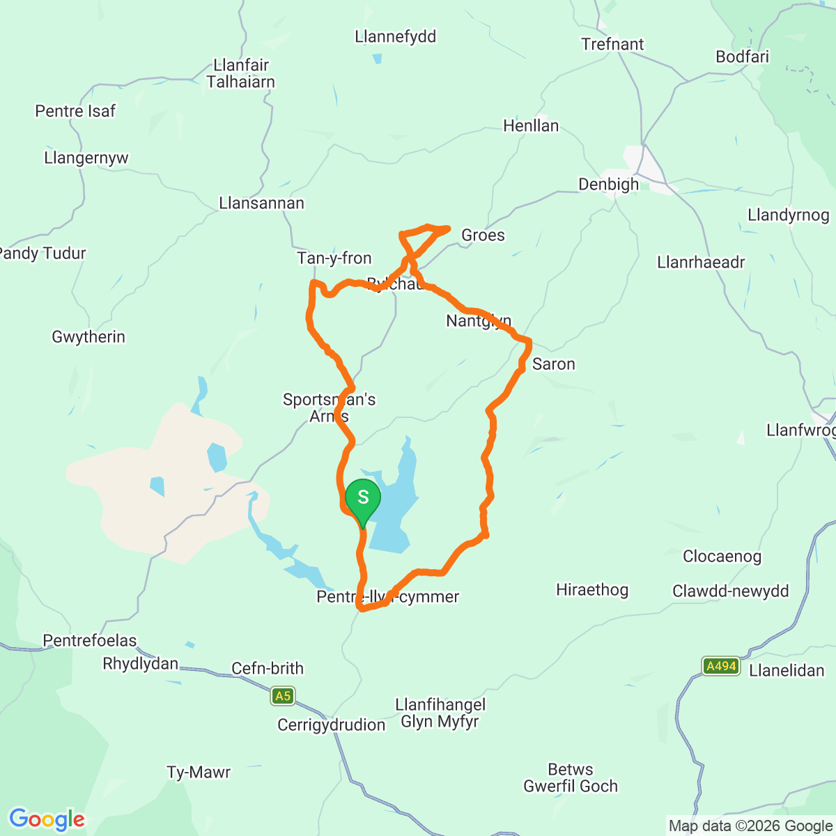Route map for Evo Triangle — A5 / A543 / B4501