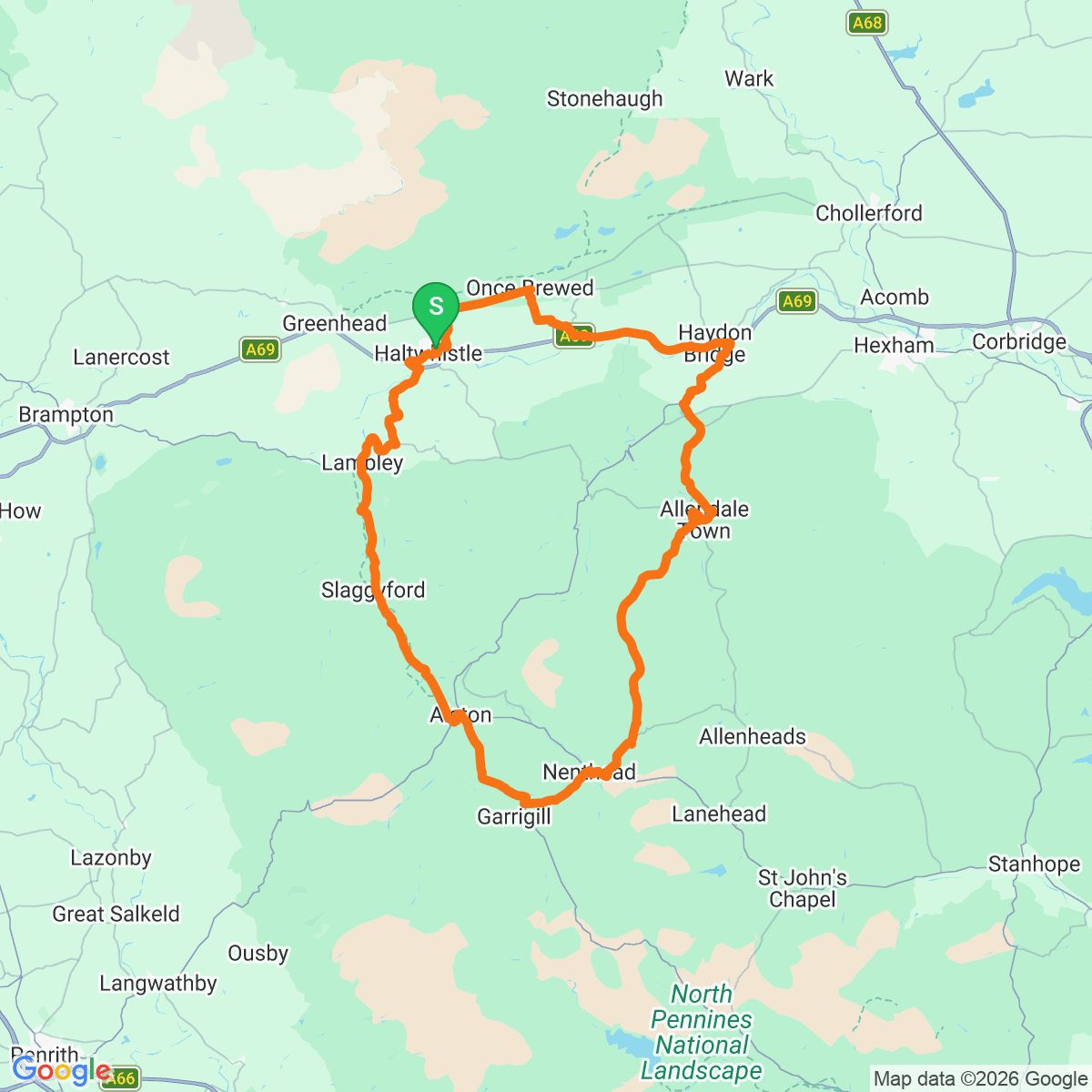 Route map for Hadrian's High Road