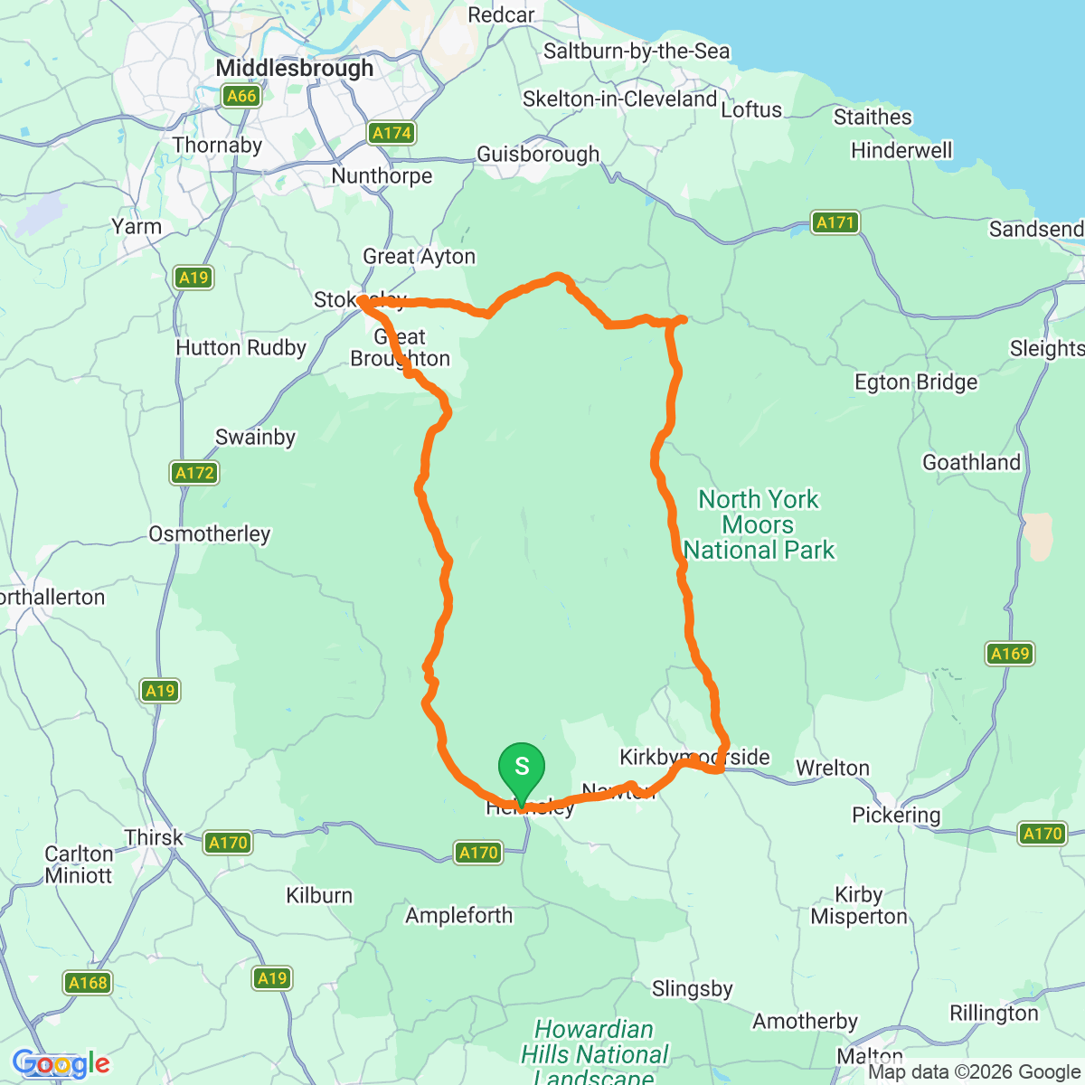 Route map for Helmsley High Moorland