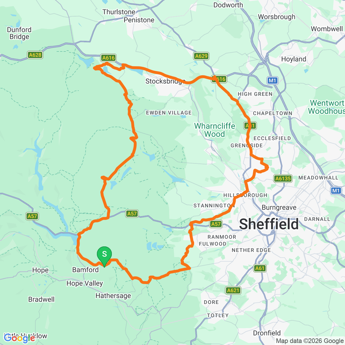Route map for Hope · 66km loop