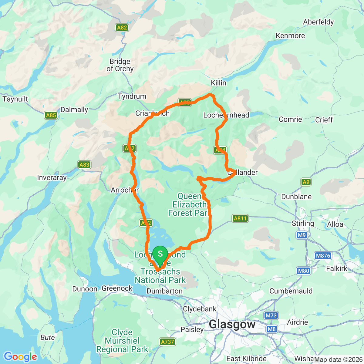 Route map for Loch Lomond Shoreline