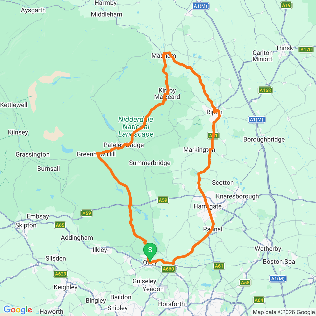 Route map for Nidderdale & Washburn Run