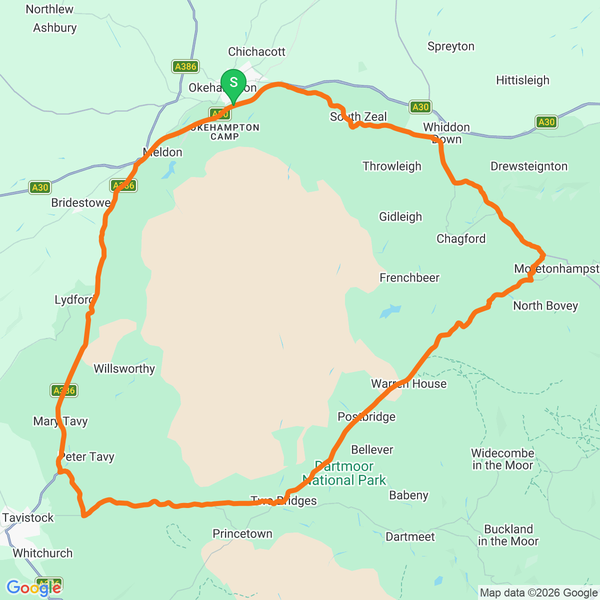 North Dartmoor Loop route map