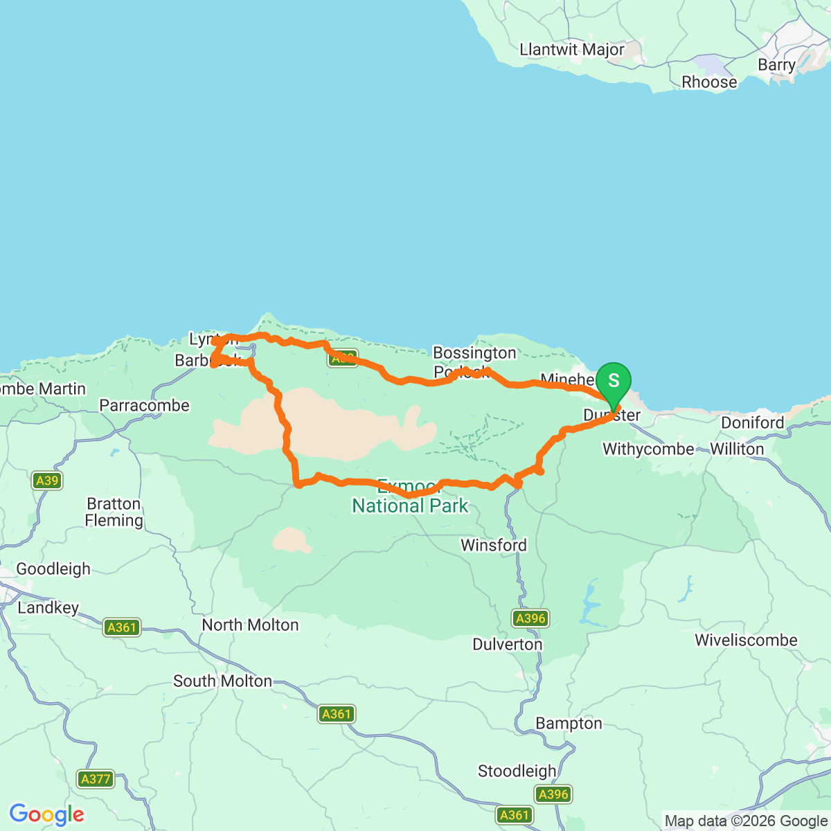 Route map for Porlock Hill Challenge