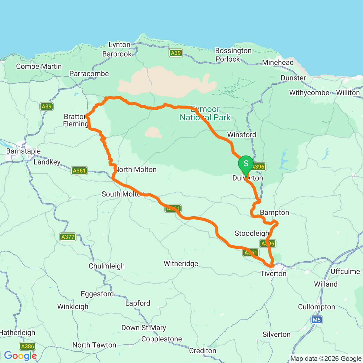 Route map for Southern Exmoor Explorer