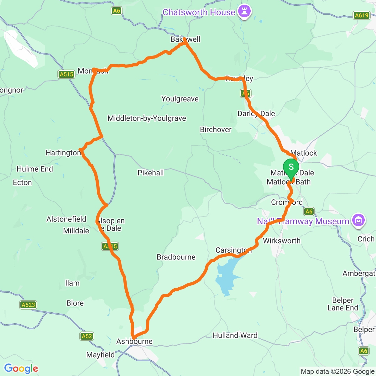 Route map for Southern Limestone Loop