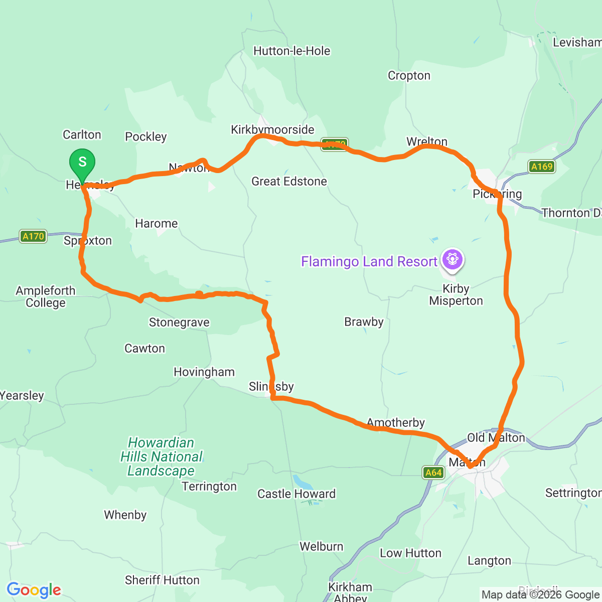 Route map for Tabular Hills Tour