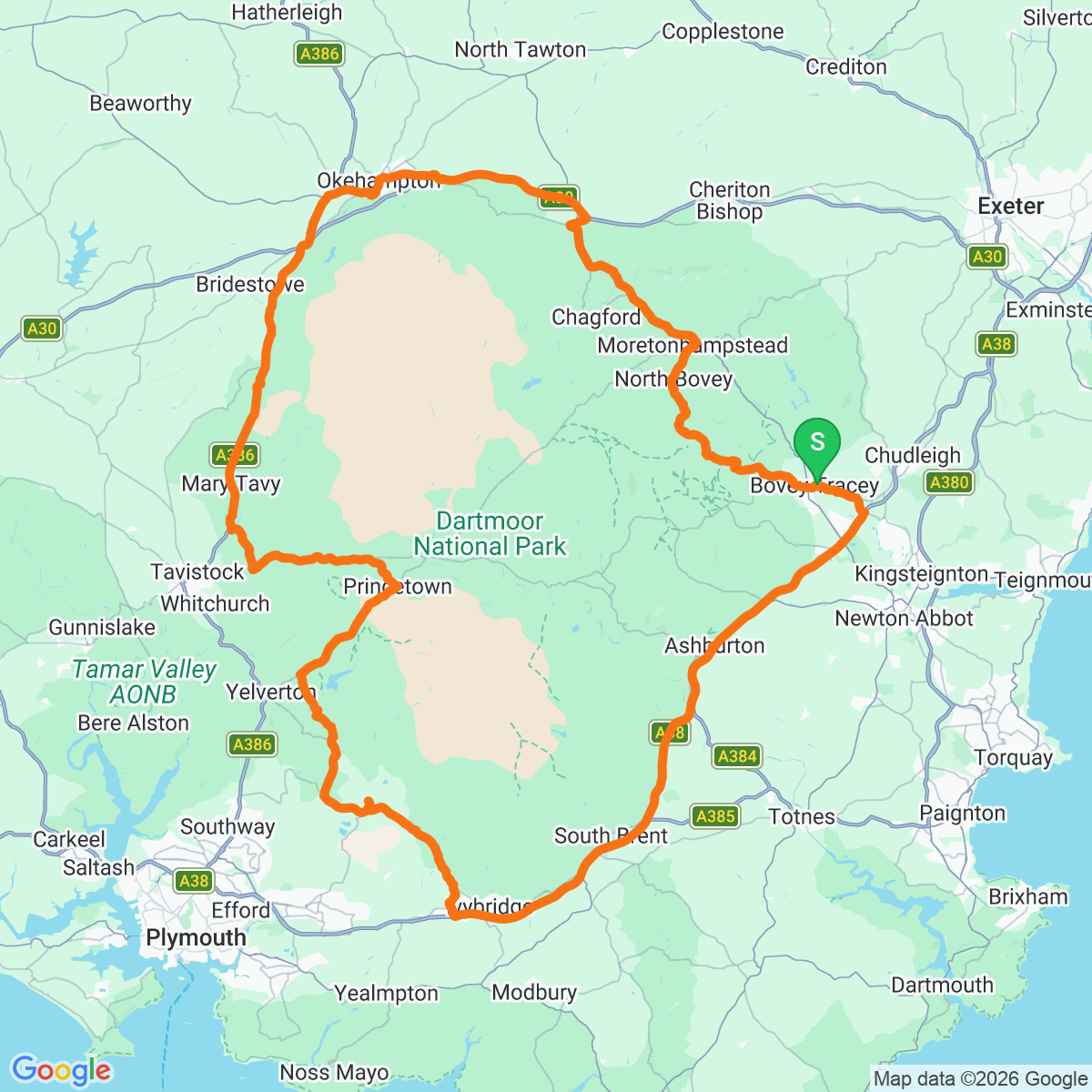 Route map for The Grand Dartmoor 100