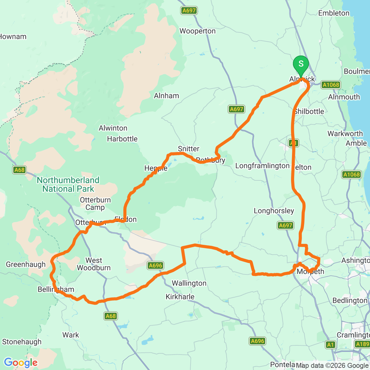Route map for The Ultimate Northumbrian