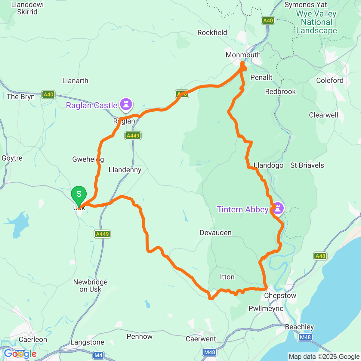 Route map for Usk and Wye Divider