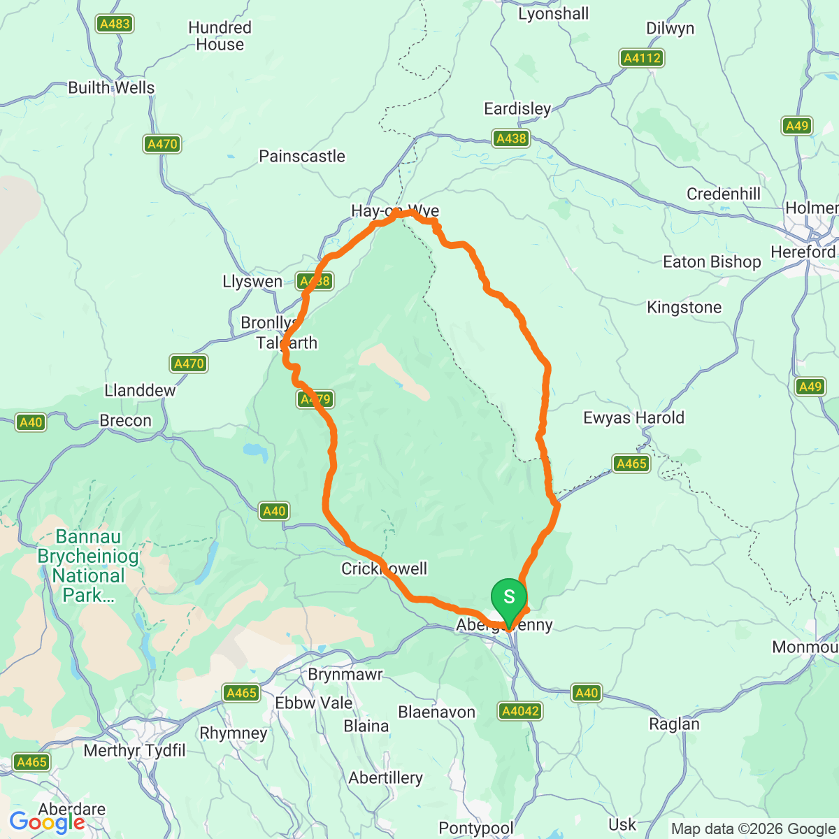 Route map for Usk Valley Explorer