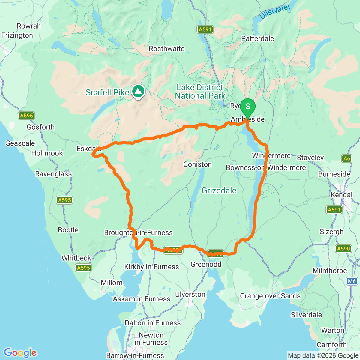 Route map for Wrynose & Hardknott — The Hard Way Round